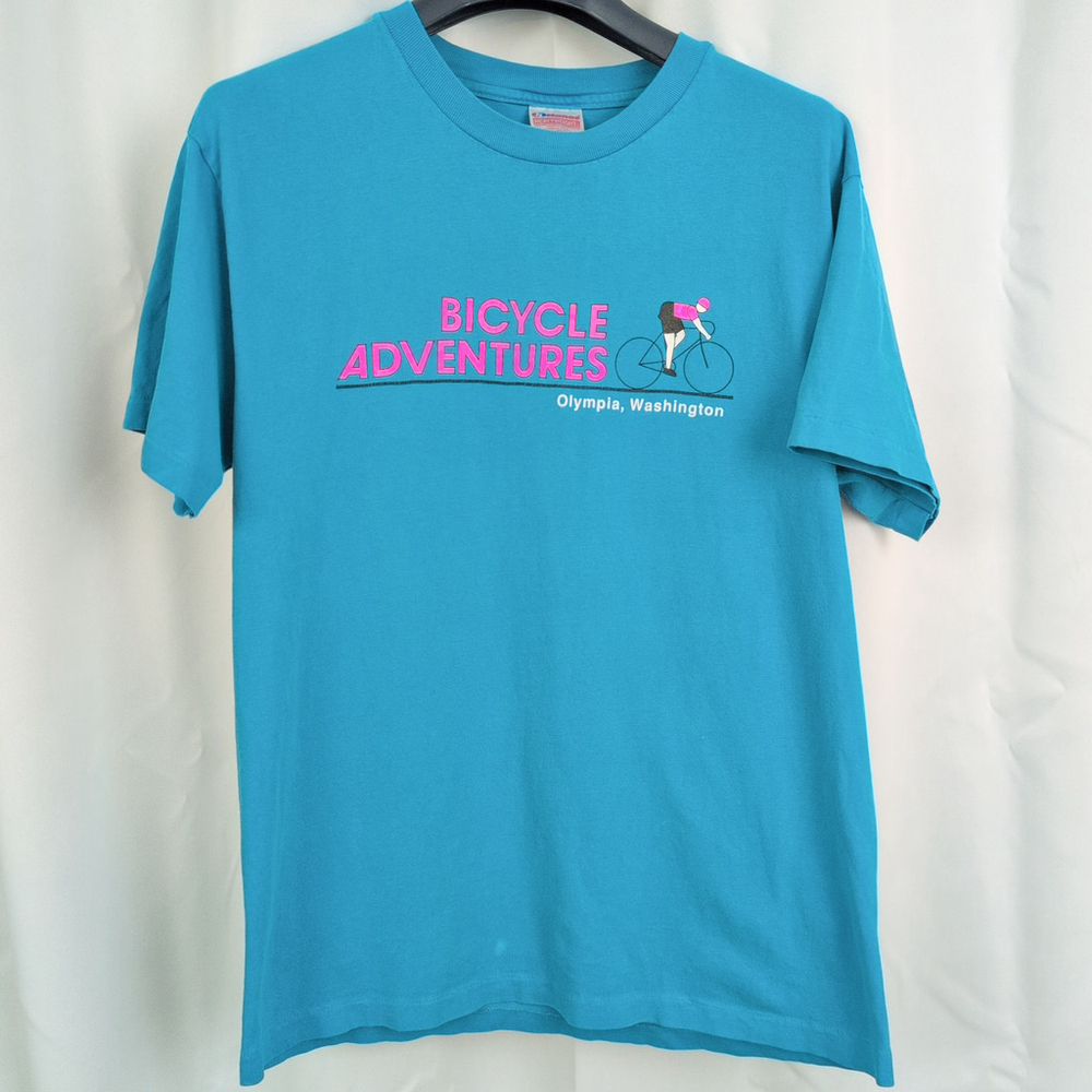 Vintage 90's Bicycle Adventures Turquoise-ish T-Shirt Large - Picture 2 of 7